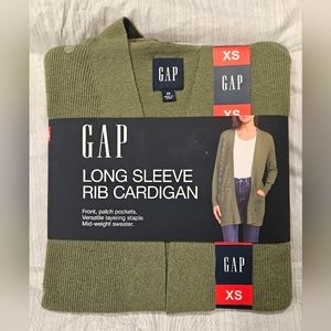 Gap Ladies Long Sleeve Rib Cardigan Size Extra Small Four Leaf Clover Green NWT